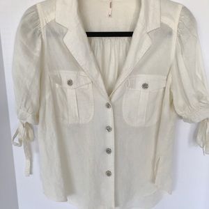 free people safari babe button down camp shirt peasant top puff sleeve prairie
